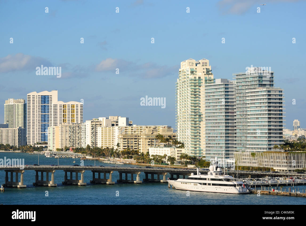 The skyline of Miami, Florida with Star Island. Stock Photo