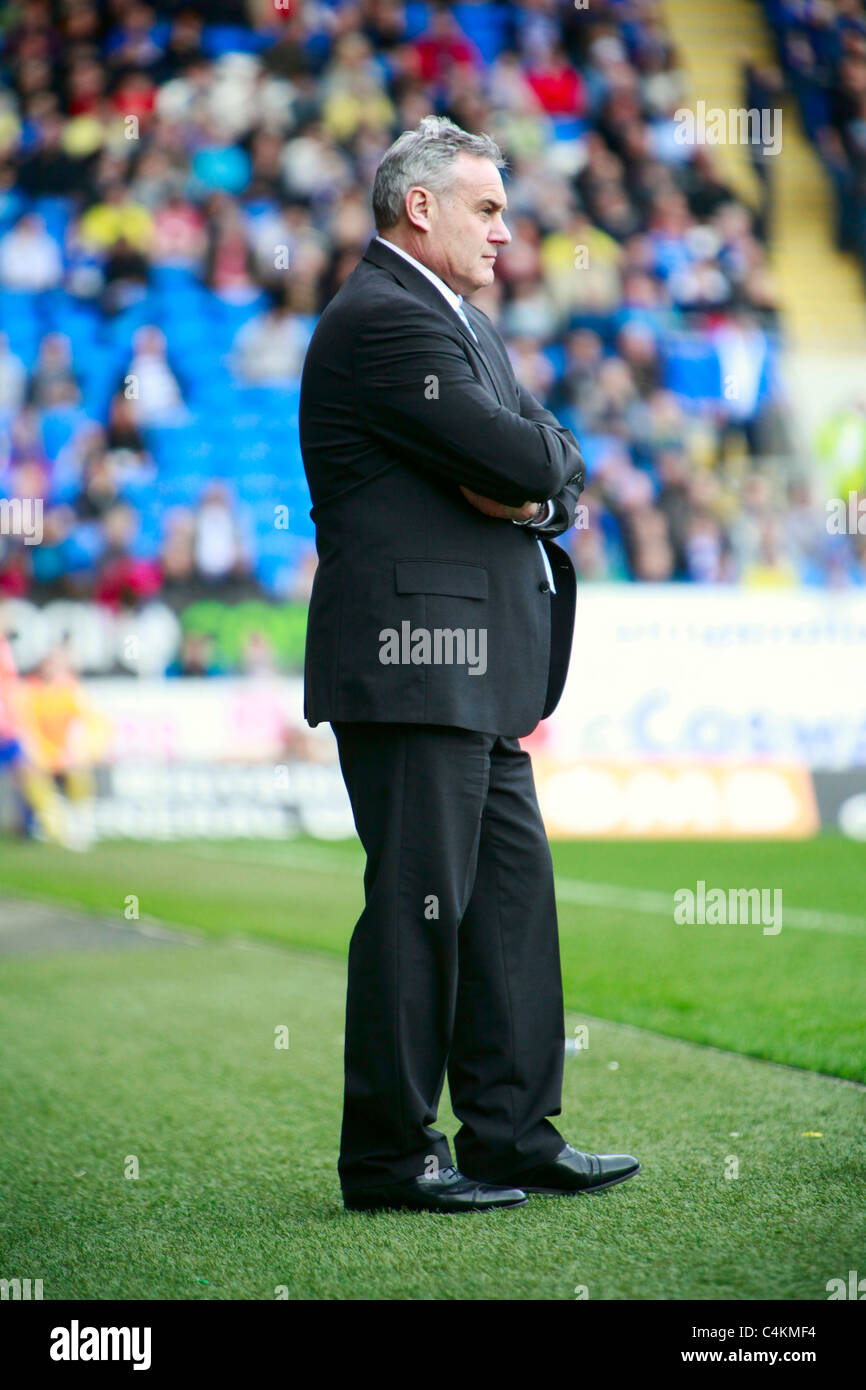 Dave Jones manager for Cardiff City FC stands by the sideline during their match against Derby County FC, April 02, 201 Stock Photo