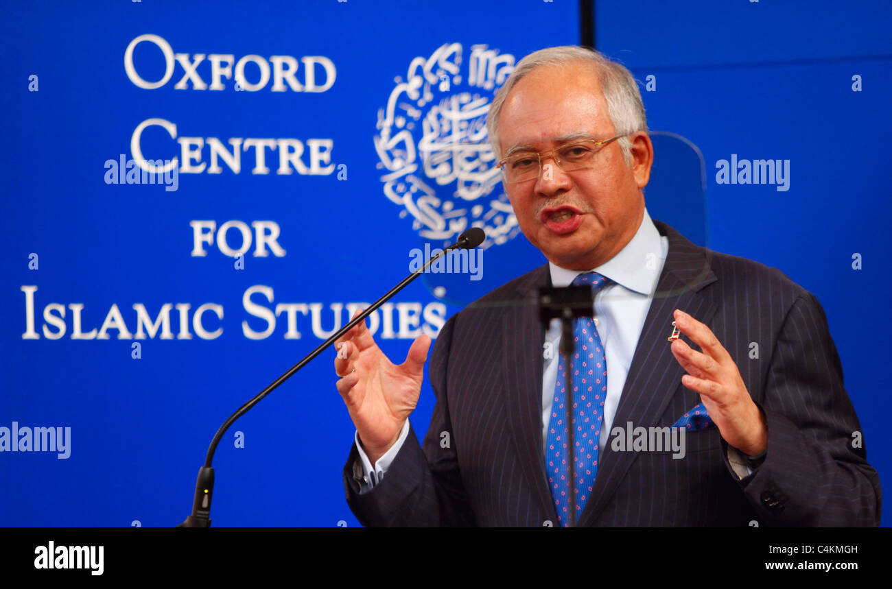 OXFORD - MAY 16: Prime Minister of Malaysia, Dato' Sri Mohd Najib Tun Razak delivering a talk at the University of Oxford Stock Photo