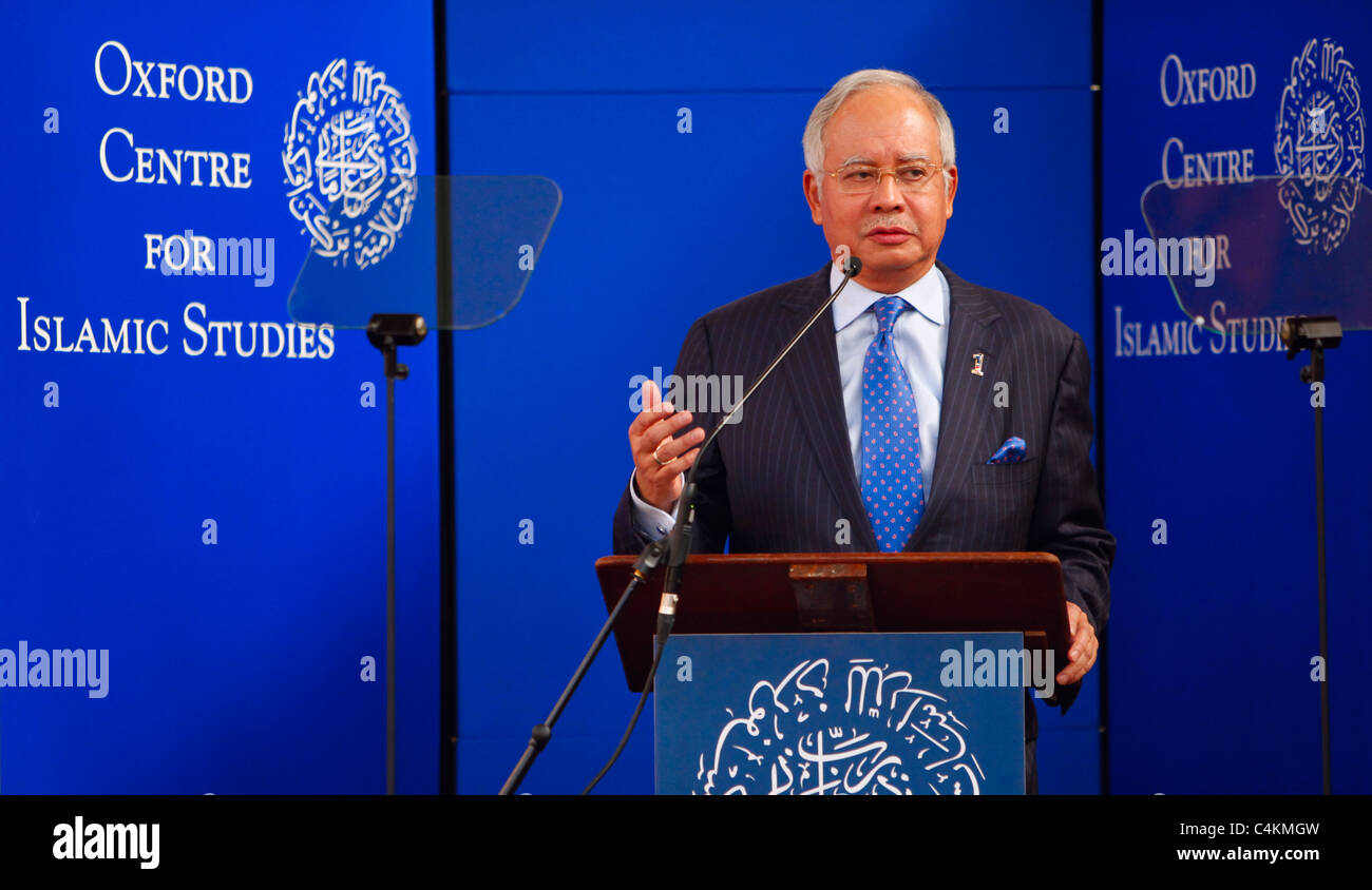 OXFORD - MAY 16: Prime Minister of Malaysia, Dato' Sri Mohd Najib Tun Razak delivering a talk at the University of Oxford Stock Photo