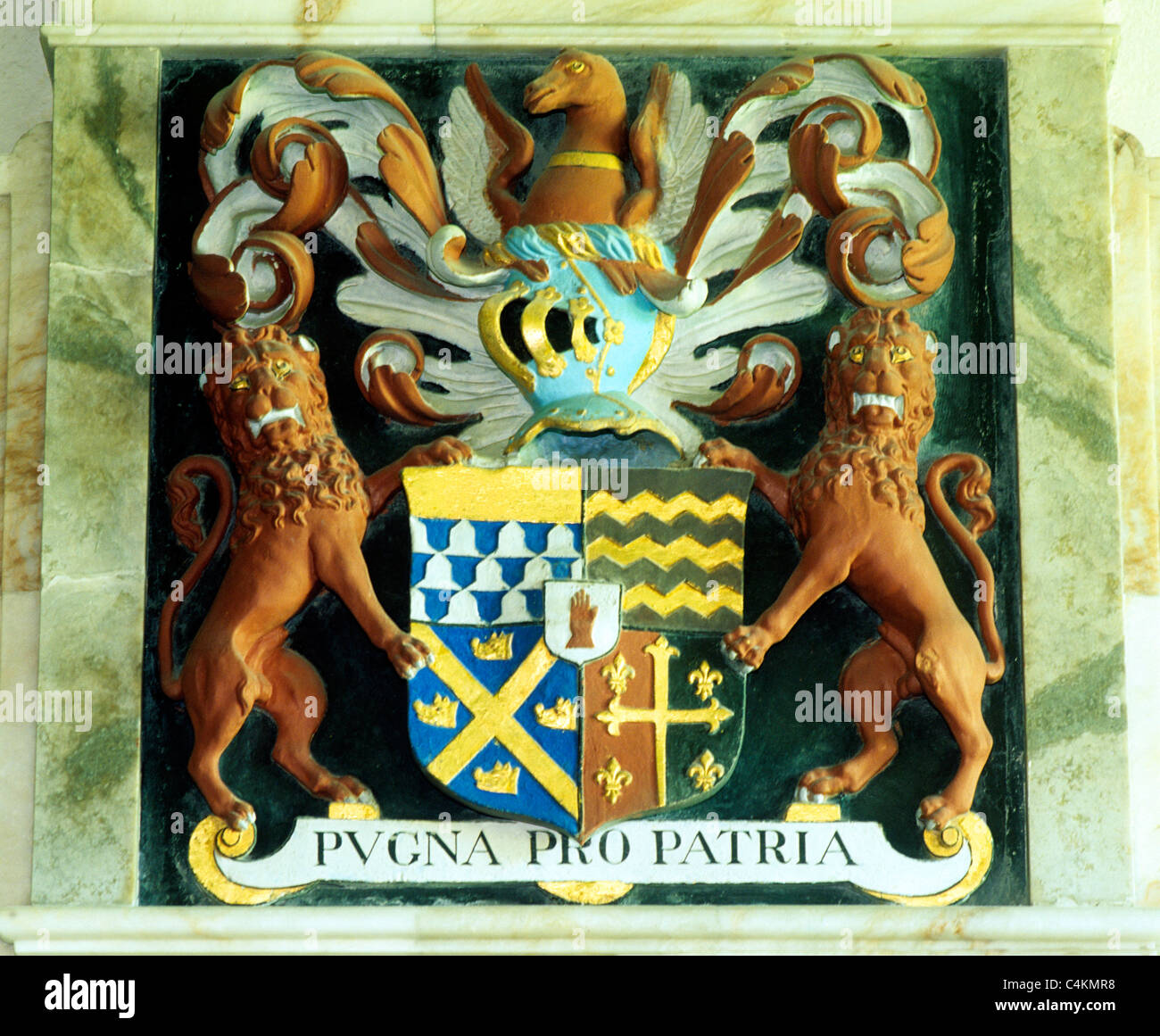 Tichborne, Hampshire, Sir Benjamin Tichborne, 1621, coat of arms above tomb English heraldry coats family families heraldic Stock Photo