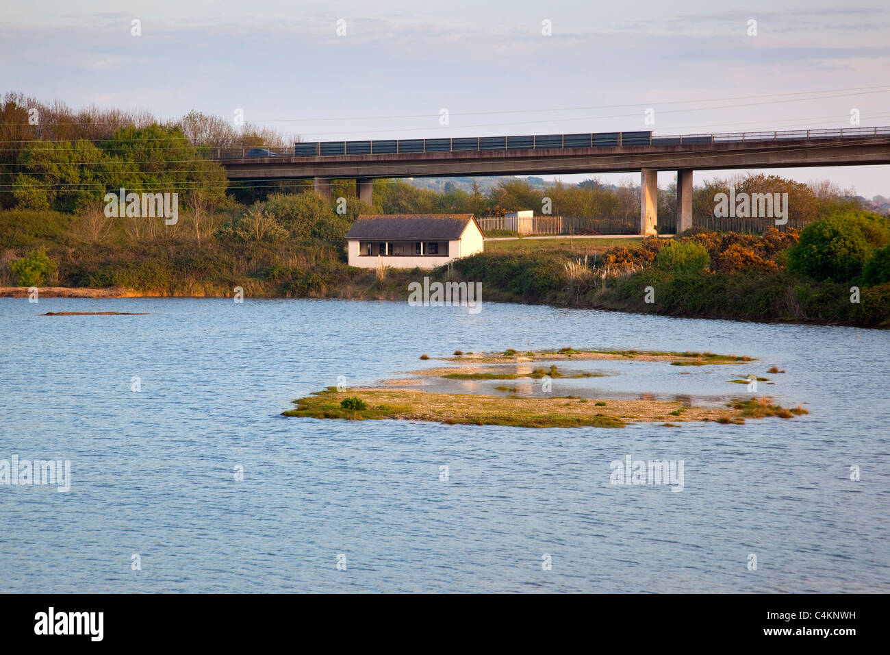 RSPB Hide at Hayle; high tide; Cornwall Stock Photo