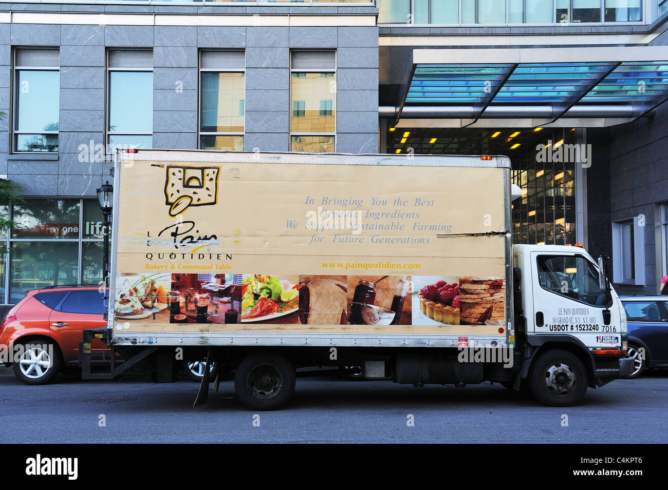 A food delivery truck in Battery Park City, a neighborhood in Manhattan. Stock Photo