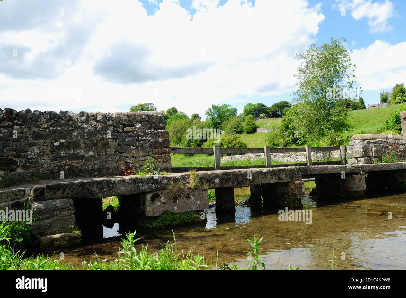 Youlgrave and the River Bradford Derbyshire England. Stock Photo