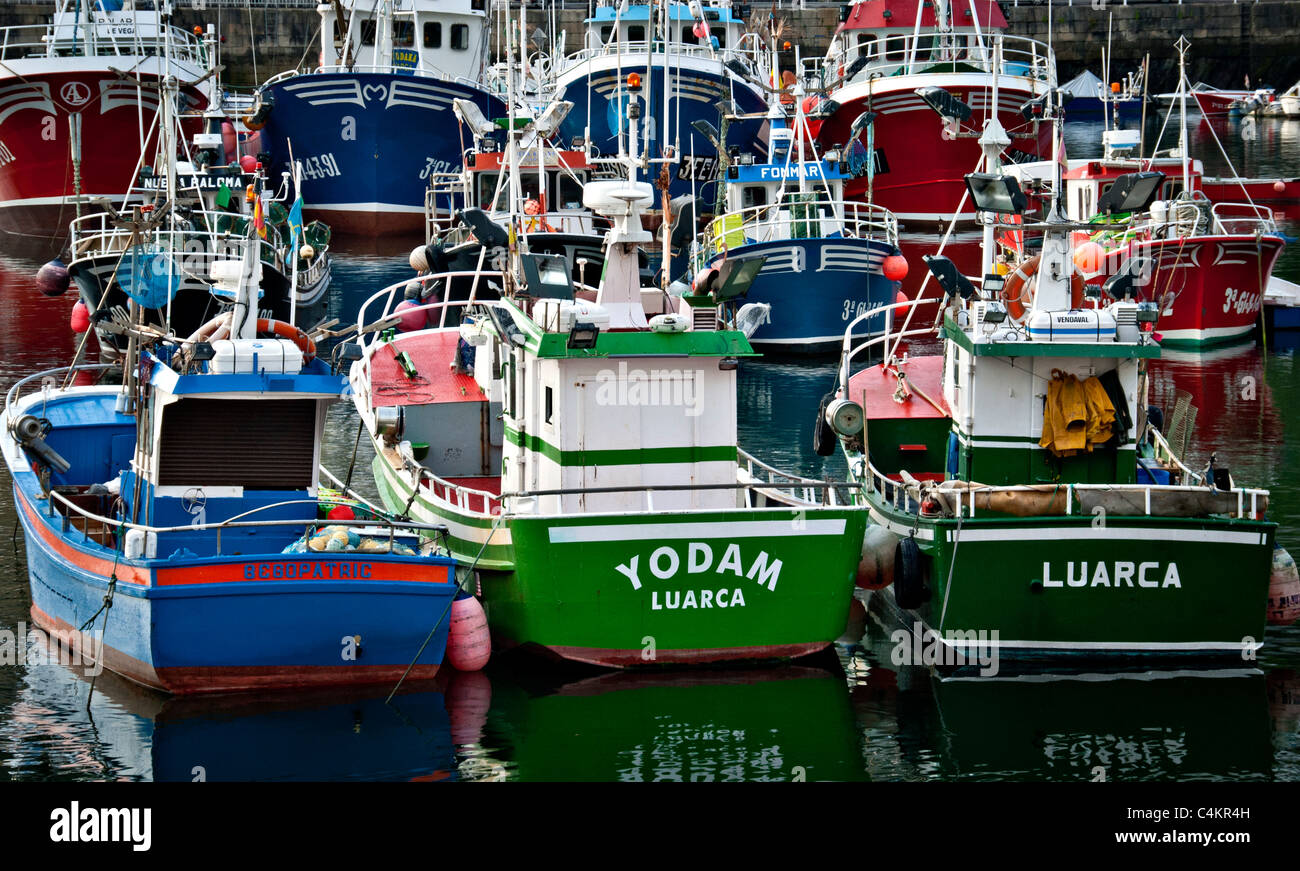 Spanish Fishing fleet in Luarca harbour, Asturias, Northern Spain Stock Photo