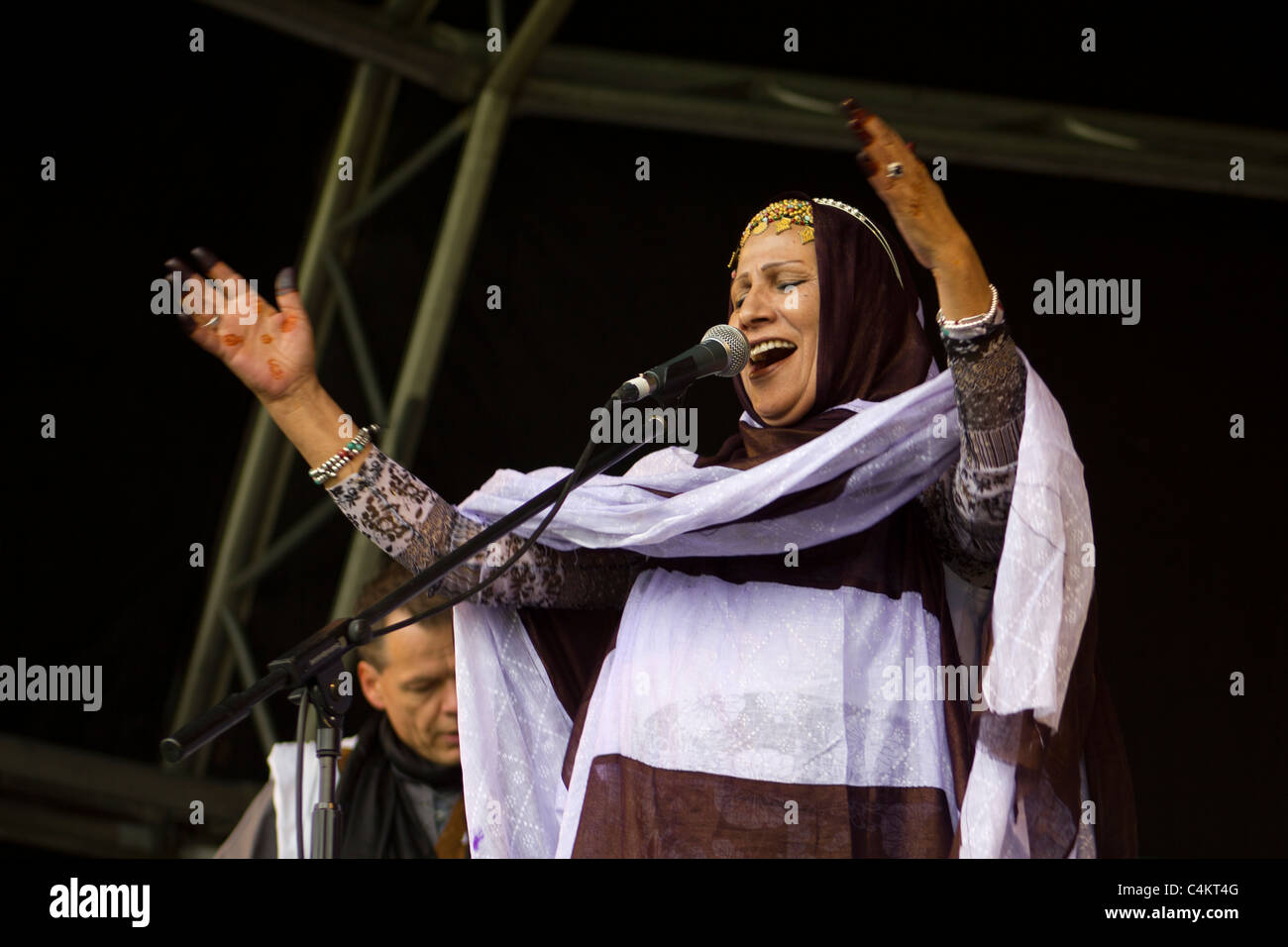Mariem Hassan, a singer from the Western Sahara, performing at the 20th Africa Oye Festival, in Sefton Park, Liverpool Stock Photo