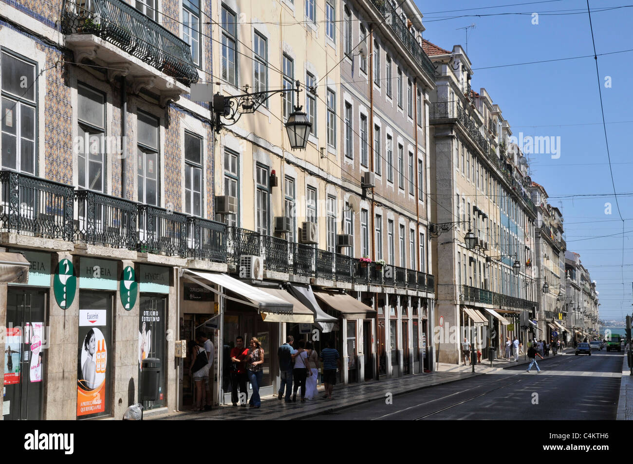 Pombaline style houses, Rua da Prata, downtown Lisbon, Portugal Stock