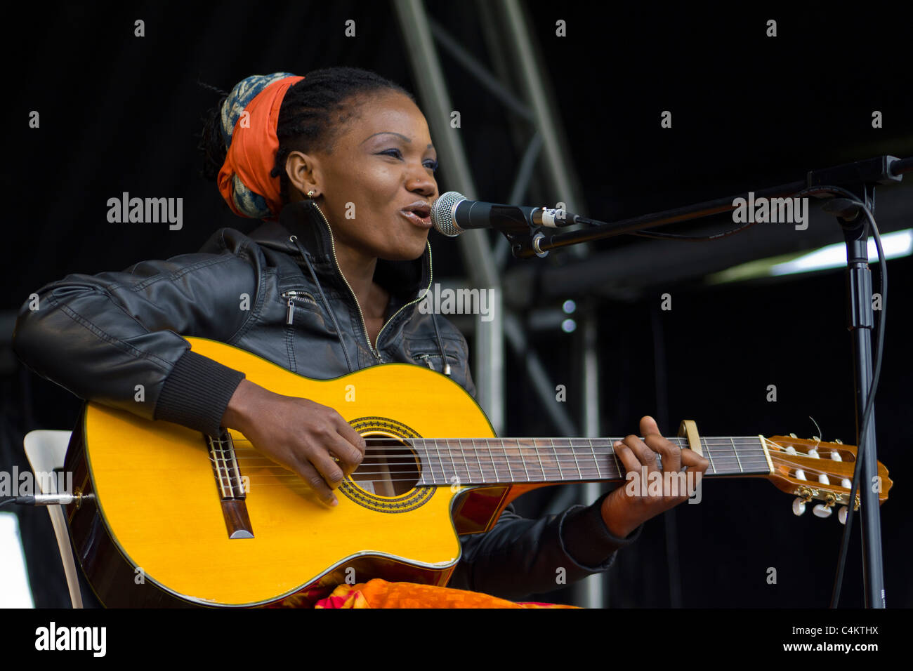 Kareyce Fotso, a singer from the Cameroon, performing at the 20th Africa Oye Festival, in Sefton Park, Liverpool Stock Photo