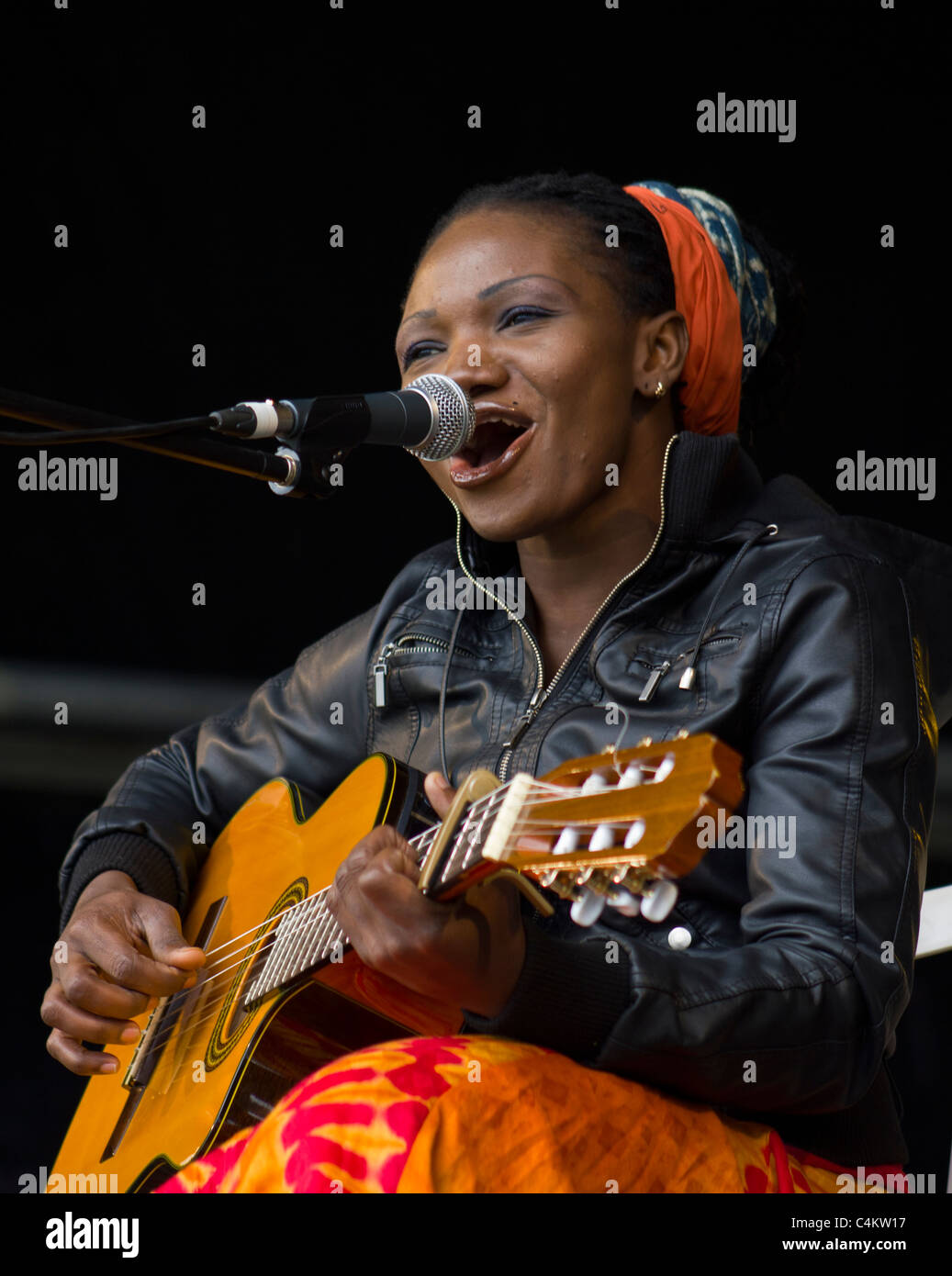 Kareyce Fotso, a singer from the Cameroon, performing at the 20th Africa Oye Festival, in Sefton Park, Liverpool Stock Photo