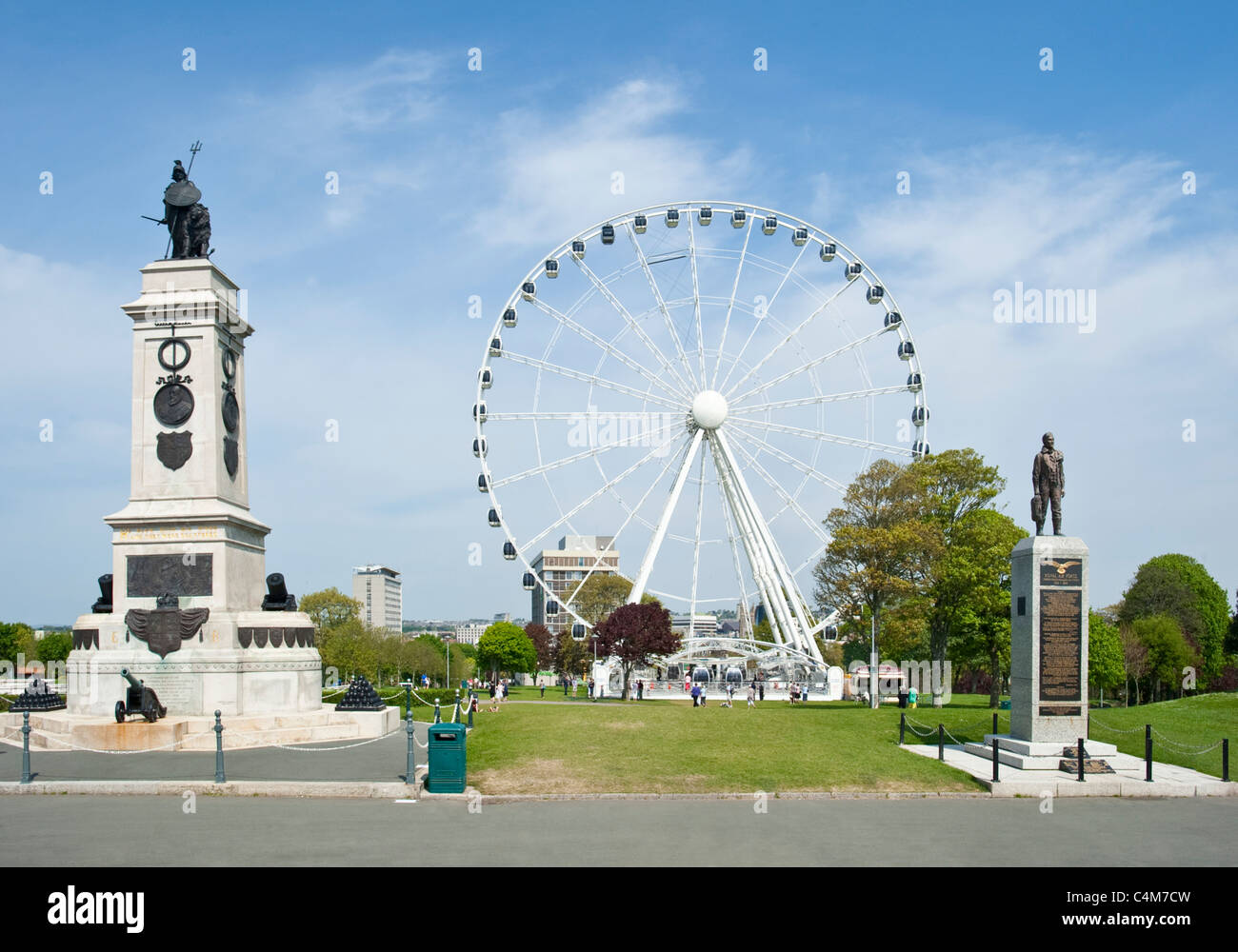 War memorials and the ferris wheel situated on Plymouth Hoe. Stock Photo