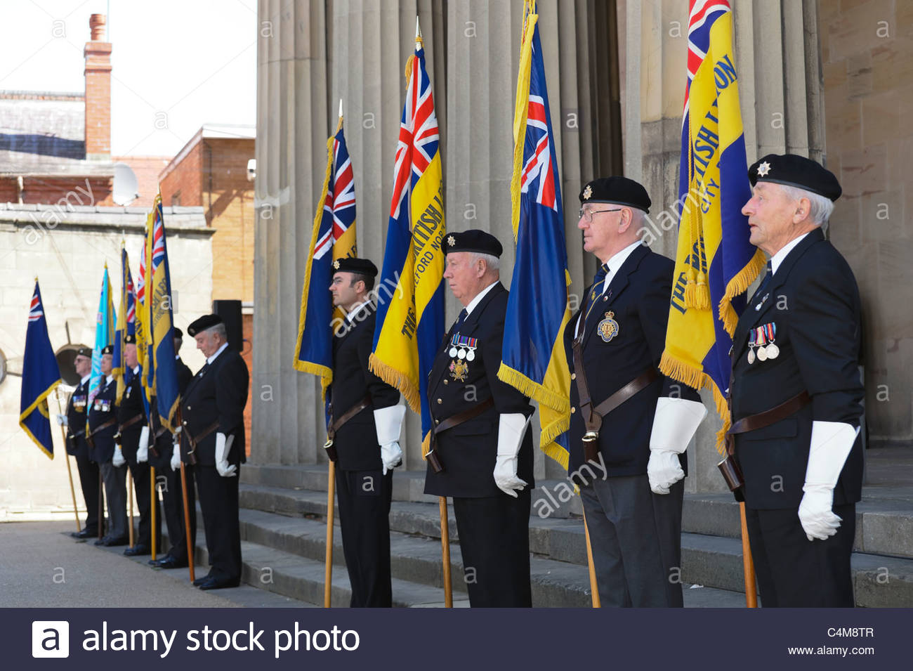 Royal British Legion exservicemen on parade outside the Shire hall