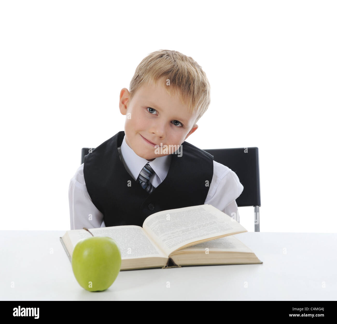 Boy with green apple Stock Photo