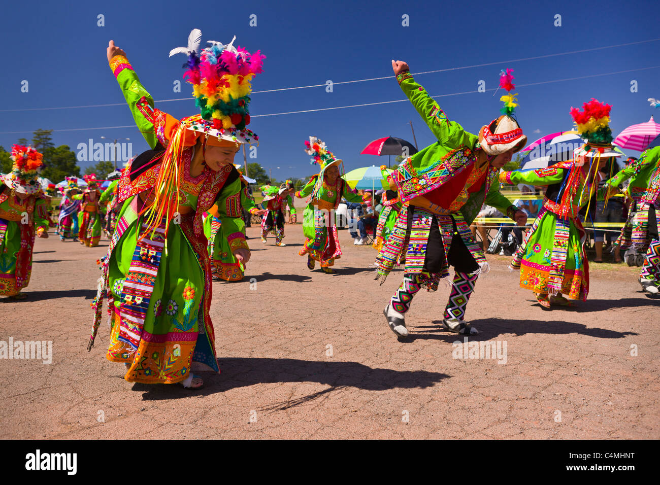 MANASSAS, VIRGINIA, USA - Bolivian folklife festival parade with dancers in costume. Stock Photo