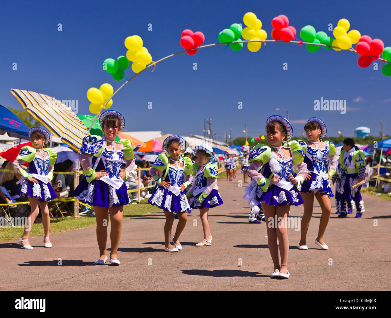 MANASSAS, VIRGINIA, USA - Bolivian folklife festival parade with dancers in costume. Stock Photo