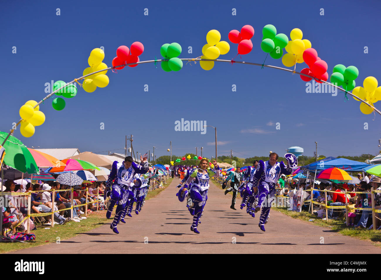 MANASSAS, VIRGINIA, USA - Bolivian folklife festival parade with dancers in costume. Stock Photo