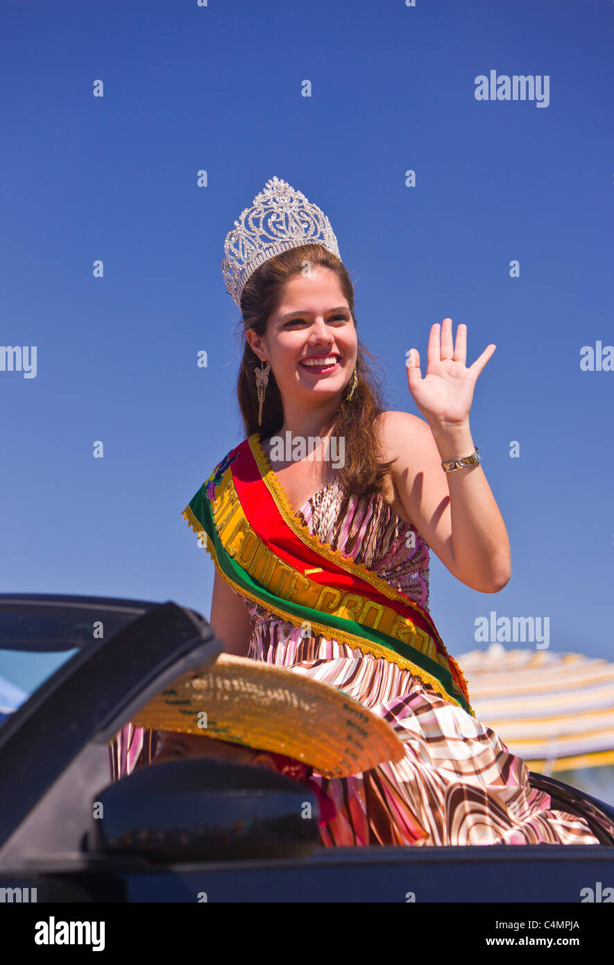 MANASSAS, VIRGINIA, USA - Miss Comite de Pro Bolivia, during Bolivian folklife festival parade. Stock Photo