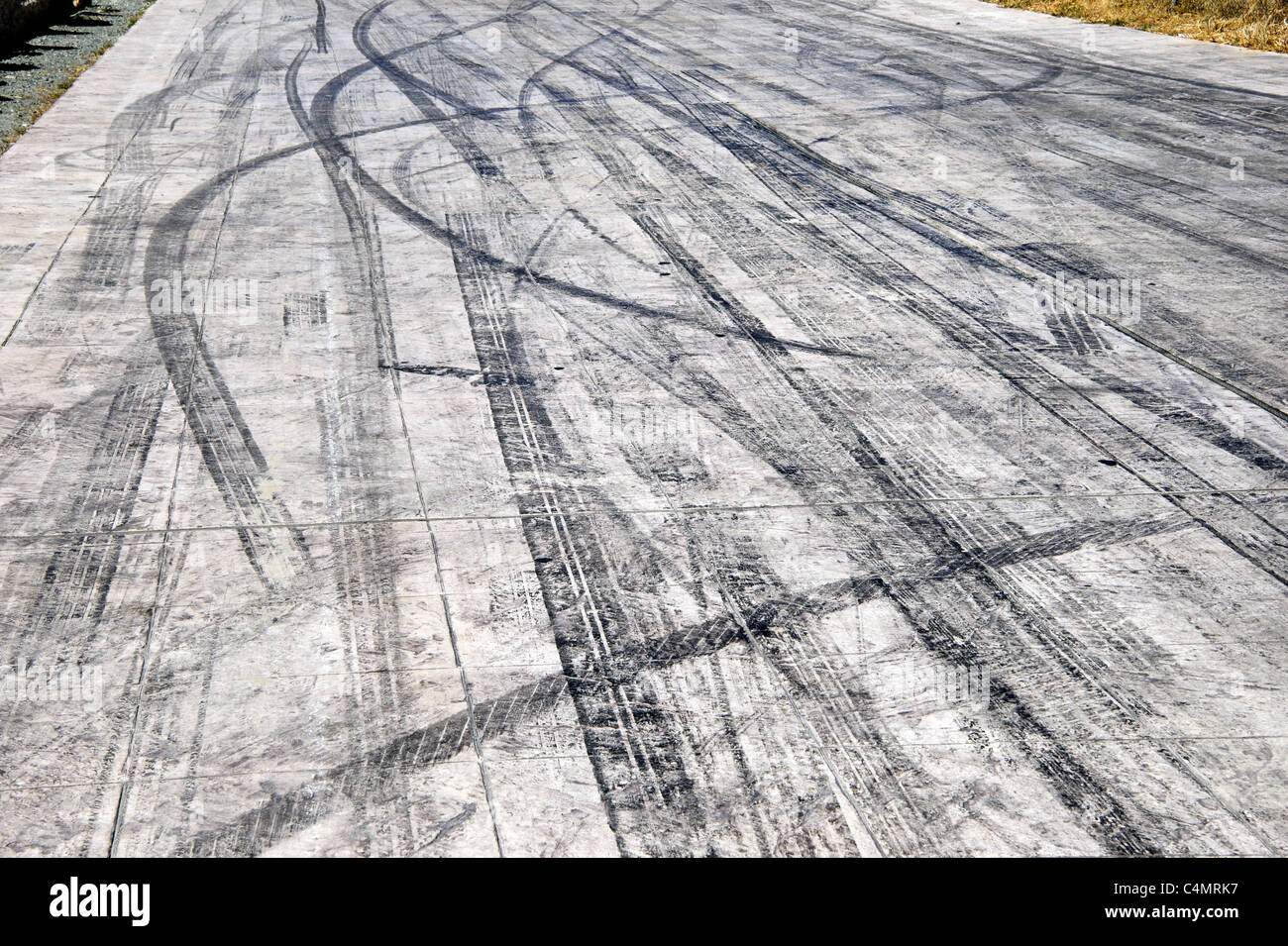 car tyre skid marks on road track Stock Photo Alamy