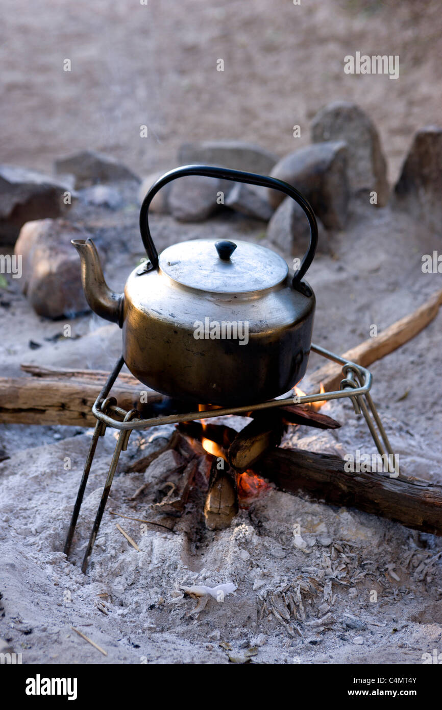 A kettle on a camp fire Stock Photo Alamy