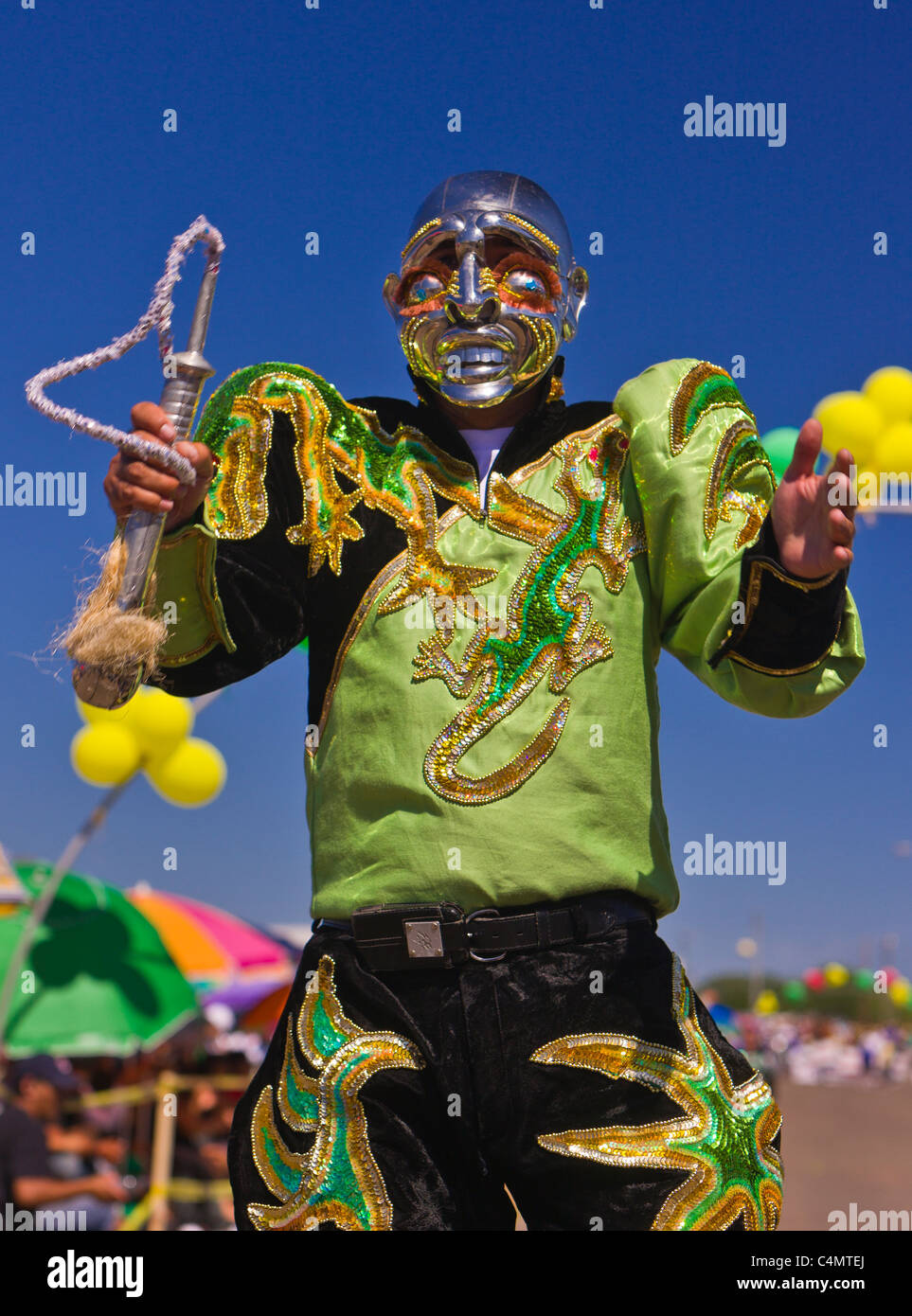 MANASSAS, VIRGINIA, USA - Bolivian folklife festival parade with dancers in costume. Stock Photo