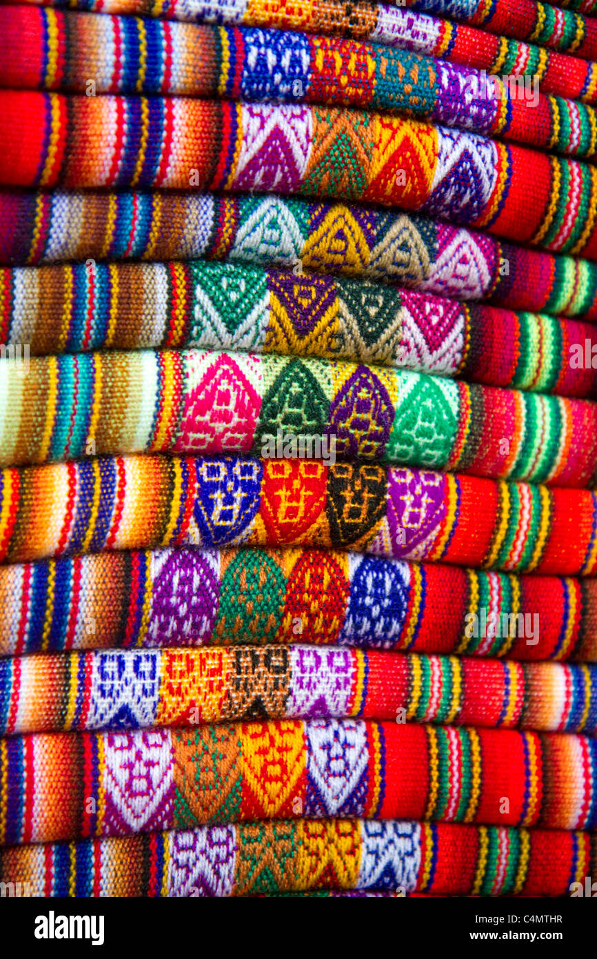 Textiles being sold at a market in Lima, Peru. Stock Photo