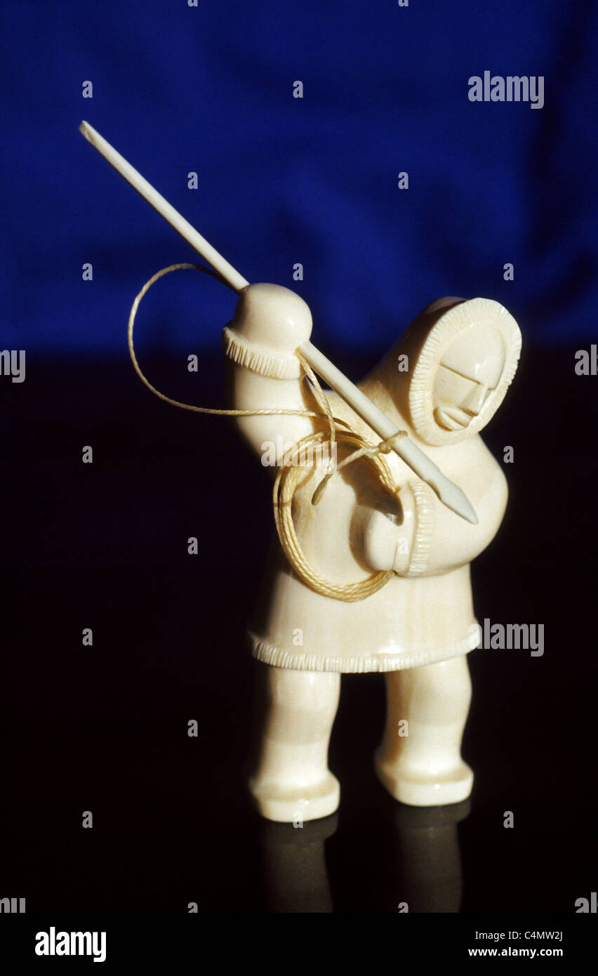 Ivory carvings like this Eskimo hunter with a harpoon are treasured