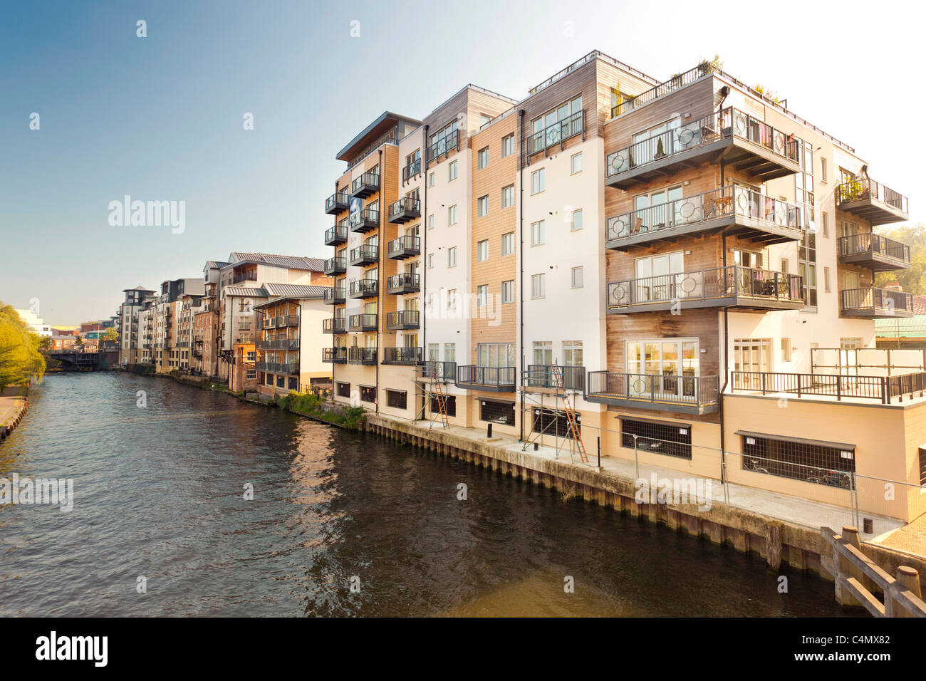 luxury riverside apartments along the river Wensum in Norwich, UK Stock
