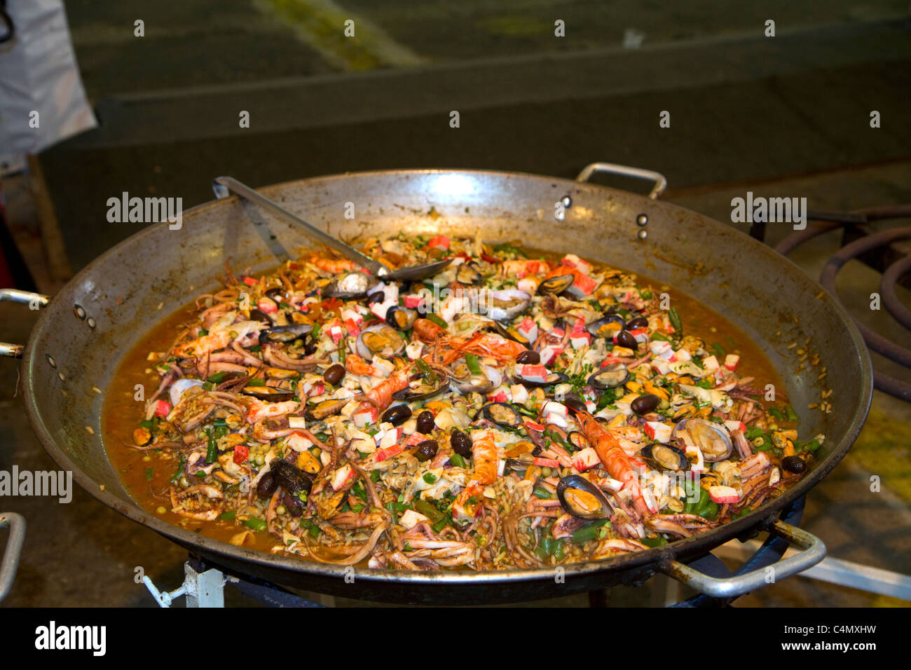 Paella being cooked at a Fisherman Festival in Mar del Plata, Argentina. Stock Photo