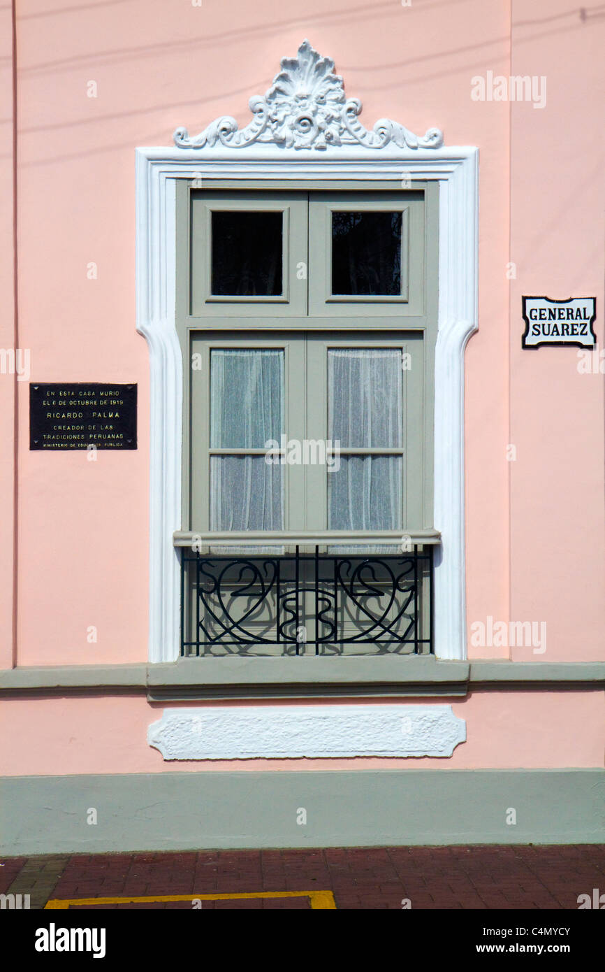 The house that Peruvian author and scholar, Ricardo Palma died in, located on General Suarez street in Lima, Peru. Stock Photo