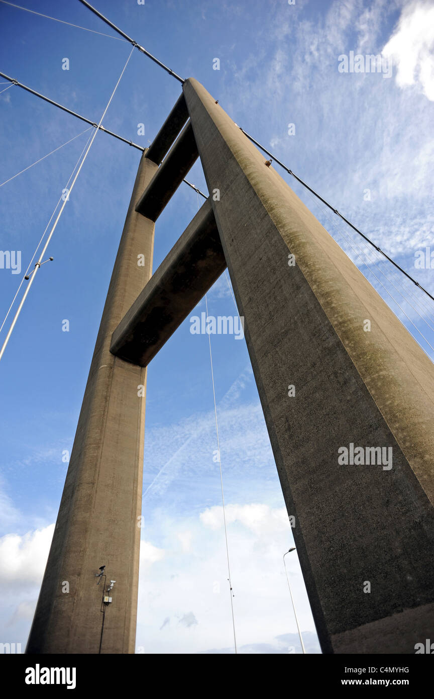 The Humber Bridge the 5th largest single span suspension bridge in the world, from the north shore at Hessle Stock Photo