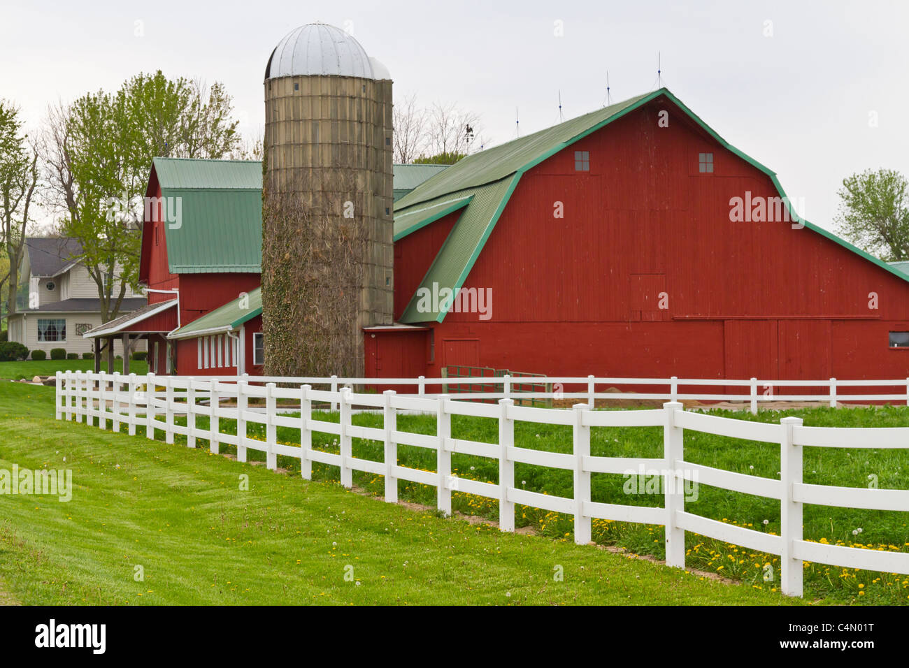 A Red Dairy Barn With White Fence In Middlebury Indiana Usa
