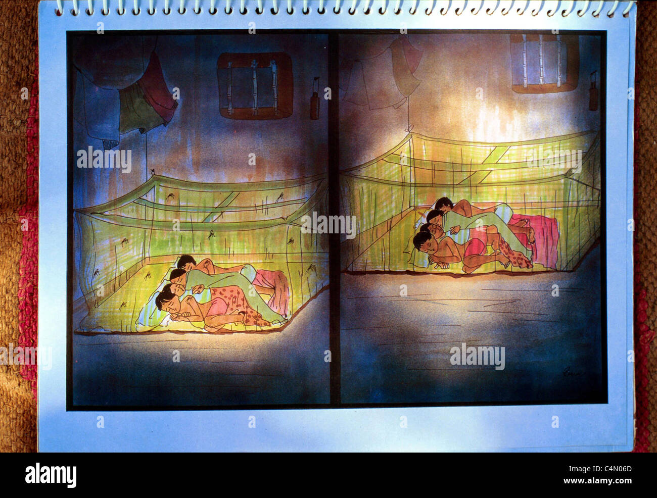 Malaria education booklet advocating use of mosquito nets. Orissa