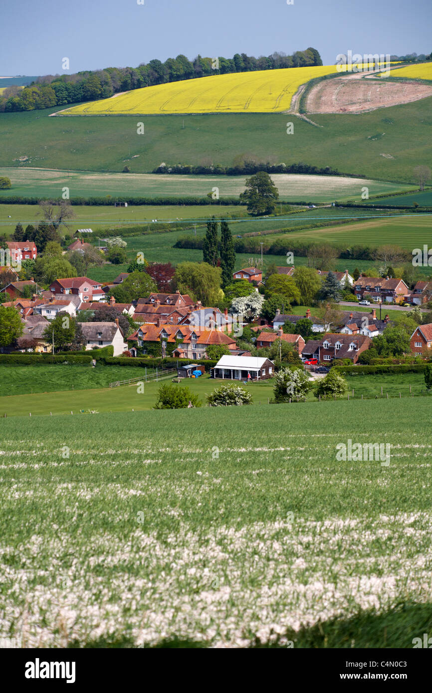 Views from Hambledon Hill down to the Dorset village of Iwerne Courtney (also known as Shroton 