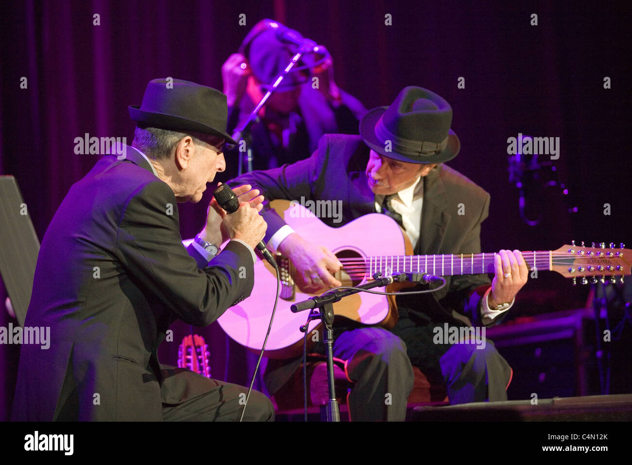 Leonard Cohen perform on the concert in Budapest, Hungary, 2009.08.30 Stock Photo