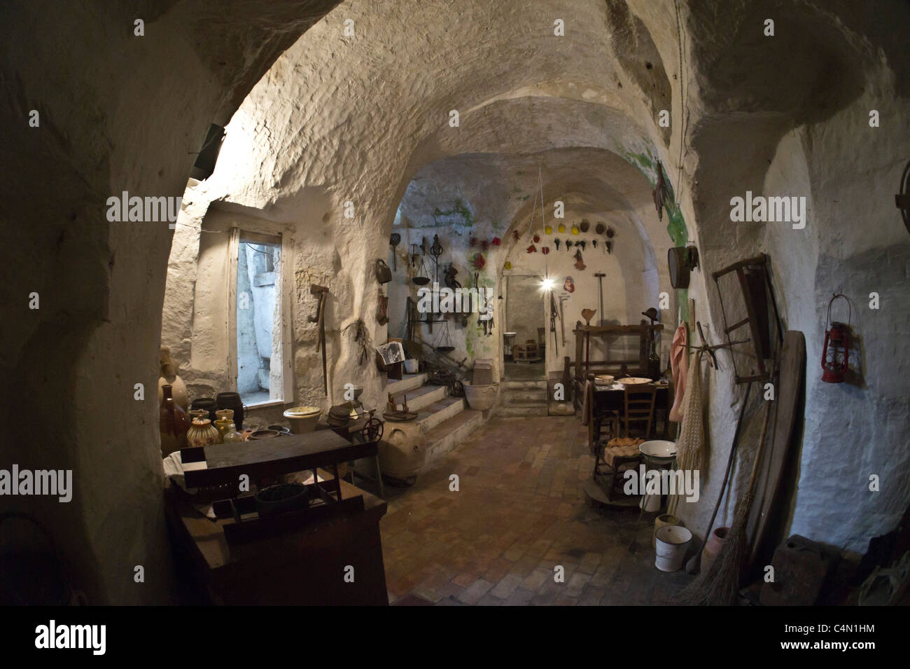 Italy historic cave house in the Sassi Caveoso of Matera. Casa Stock