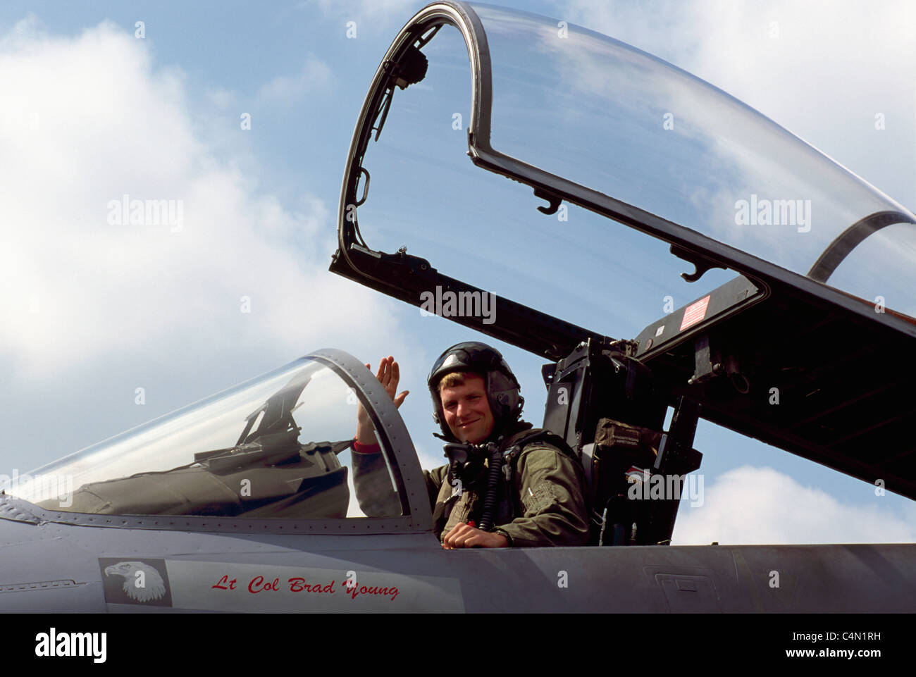 McDonnell Douglas / Boeing F-15E Strike Eagle - US Air Force Pilot sitting in Cockpit Stock Photo