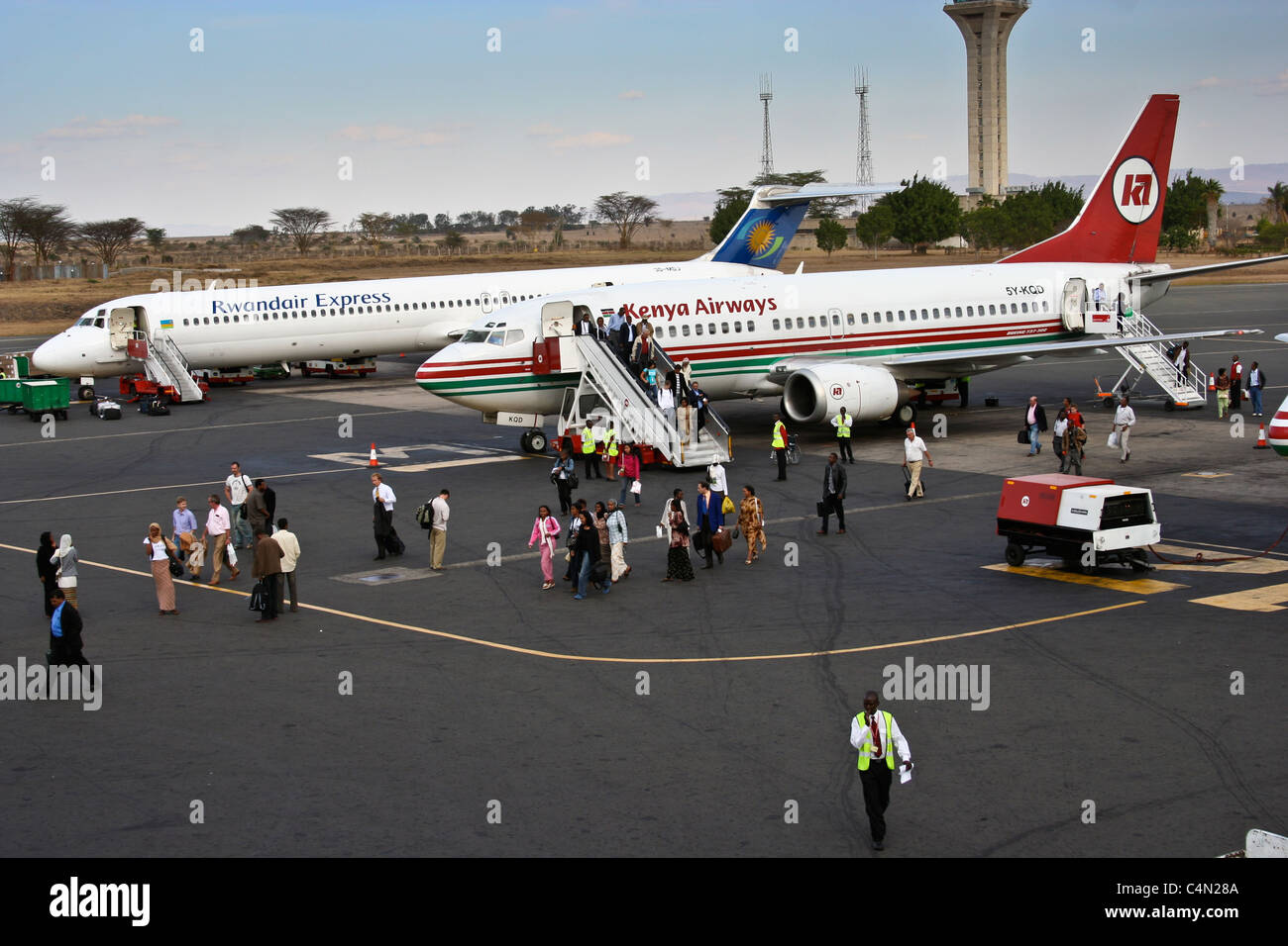 Kenya Airways plane nairobi baggage handling Stock Photo Alamy