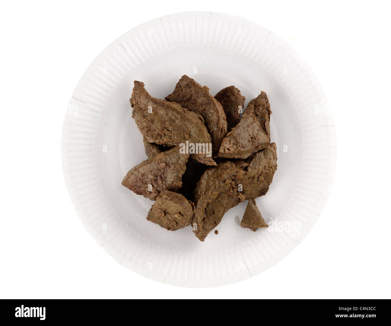 Fried lambs liver on a paper plate Stock Photo