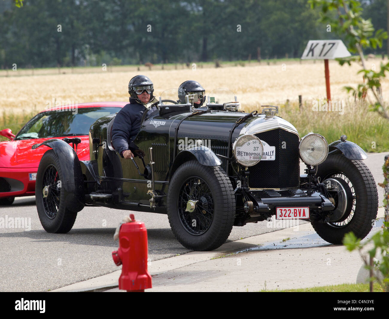 1928 vintage Bentley racing car participating in a classic car rallye in Belgium Stock Photo