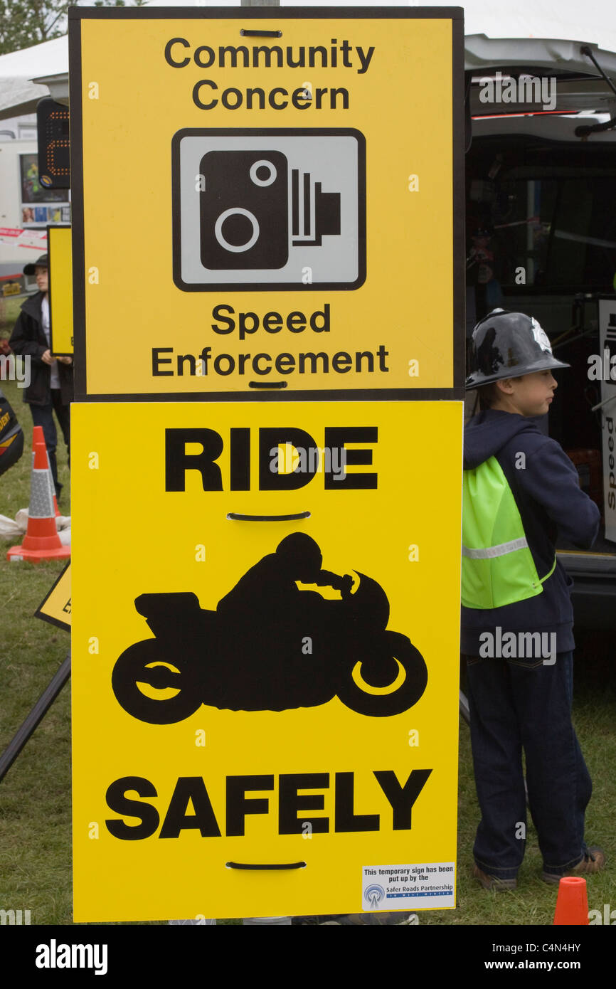 A Ride Safely Sign with speed Enforcement Stock Photo