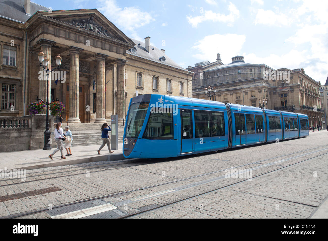 tramway Reims France train rail transport urban city voyager technology modern Stock Photo