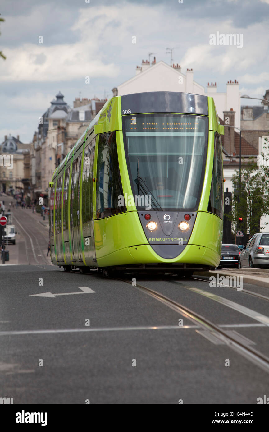 tramway Reims France train rail transport urban city voyager technology modern Stock Photo