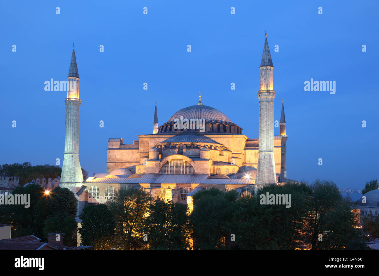 Hagia Sophia mosque illuminated at night. Istanbul Turkey Stock Photo ...