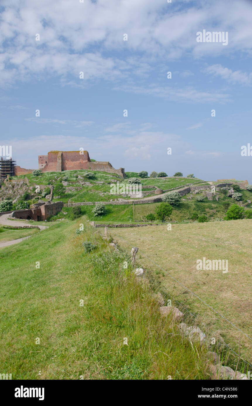 Denmark, Island of Bornholm. Ruins of Hammershus Castle, the largest castle ruin in Northern