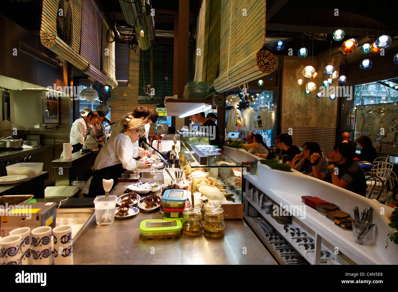 The kitchen at Tickets, a tapas bar by Ferran and Albert Adria in Barcelona Stock Photo