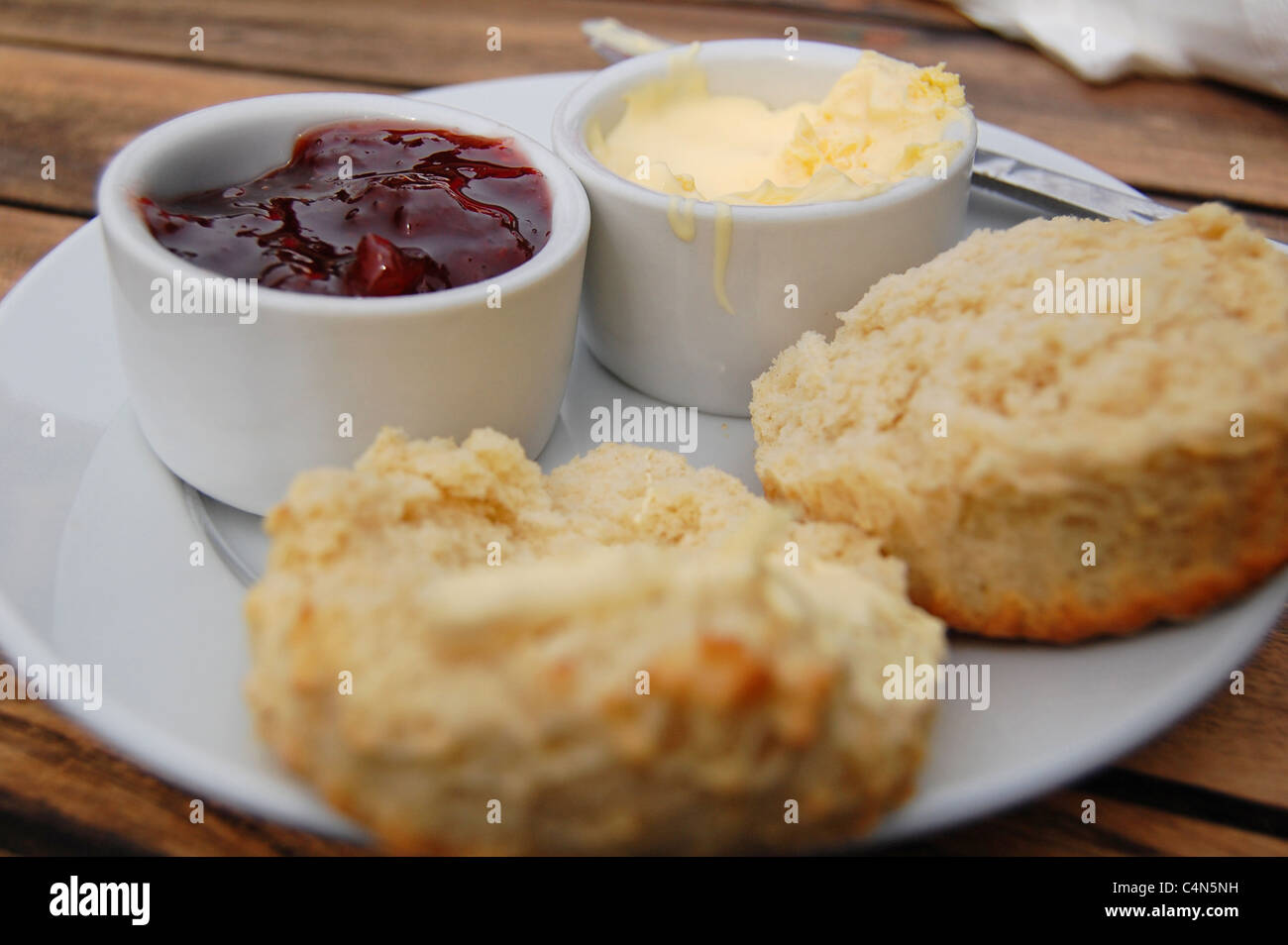 english cream tea with scone and jam Stock Photo Alamy