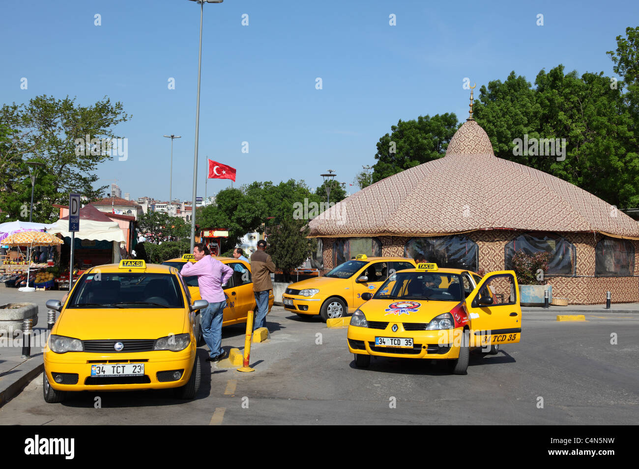 Taxis in Kadikoy, Istanbul waiting for the customers. Photo taken at 24th of Mai 2011 Stock Photo