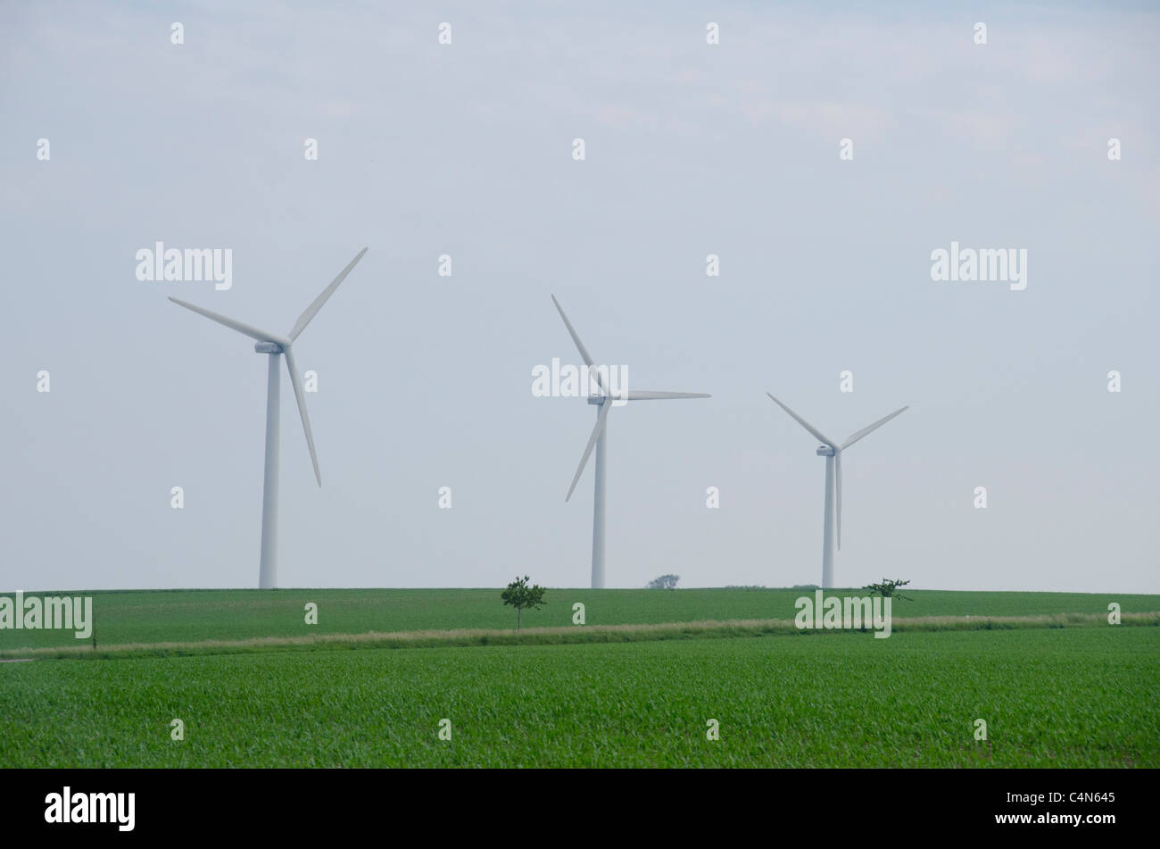 Denmark, Island of Bornholm, Ronne. Modern wind turbines in the