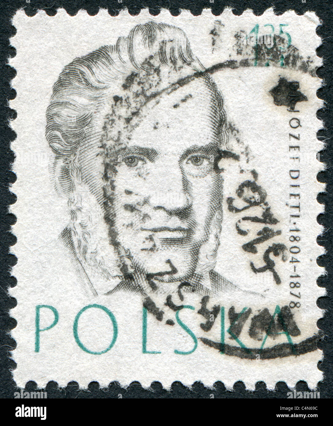 POLAND 1957: A stamp printed in the Poland, the portrait of Jozef Dietl Stock Photo