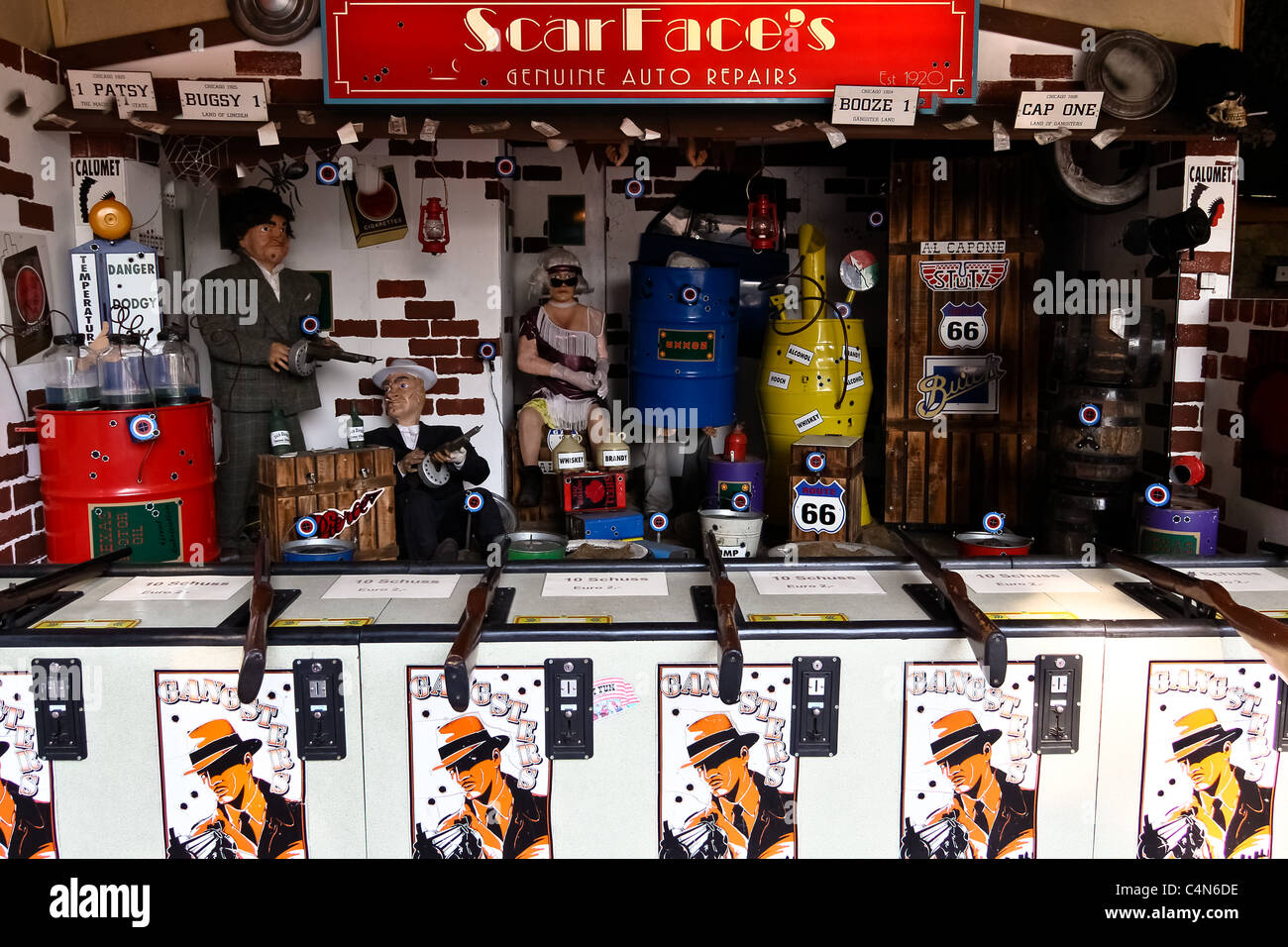 A shooting gallery with a themed target section Stock Photo