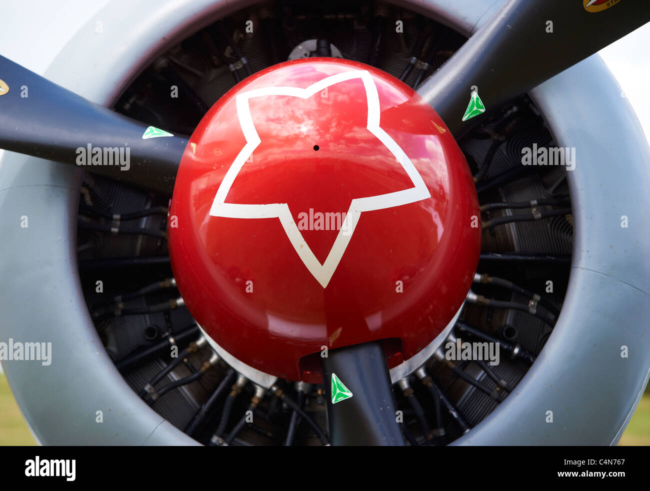 Detail of plane propeller and blue sky Stock Photo Alamy